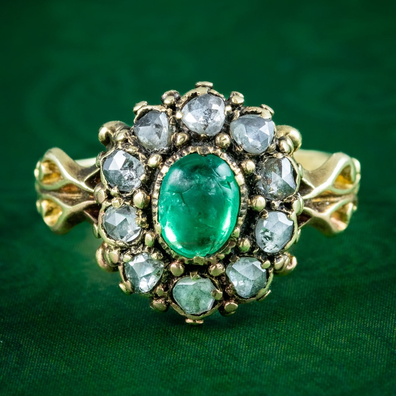 Antique Georgian Emerald Diamond Cluster Ring