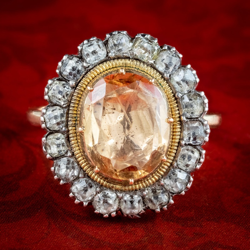 Antique Georgian Imperial Topaz Paste Cluster Ring 4ct Orange Topaz