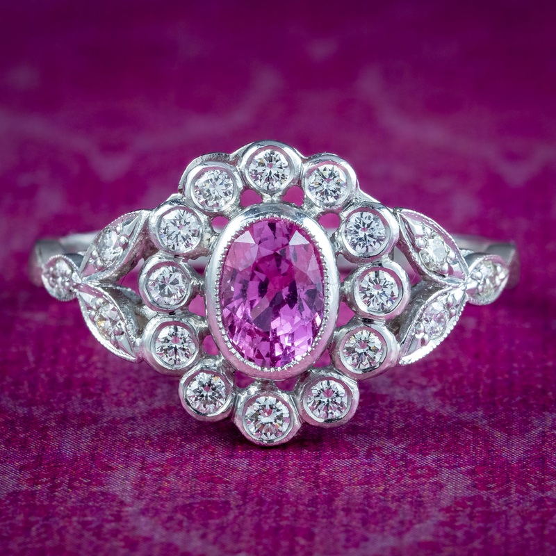 Edwardian Style Pink Sapphire Diamond Daisy Cluster Ring 0.60ct Sapphire